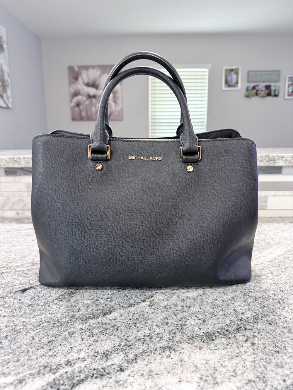 Michael Kors Black Saffiano Satchel with Gold Hardware